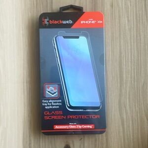 Black web, iPhone XR, glass screen protector